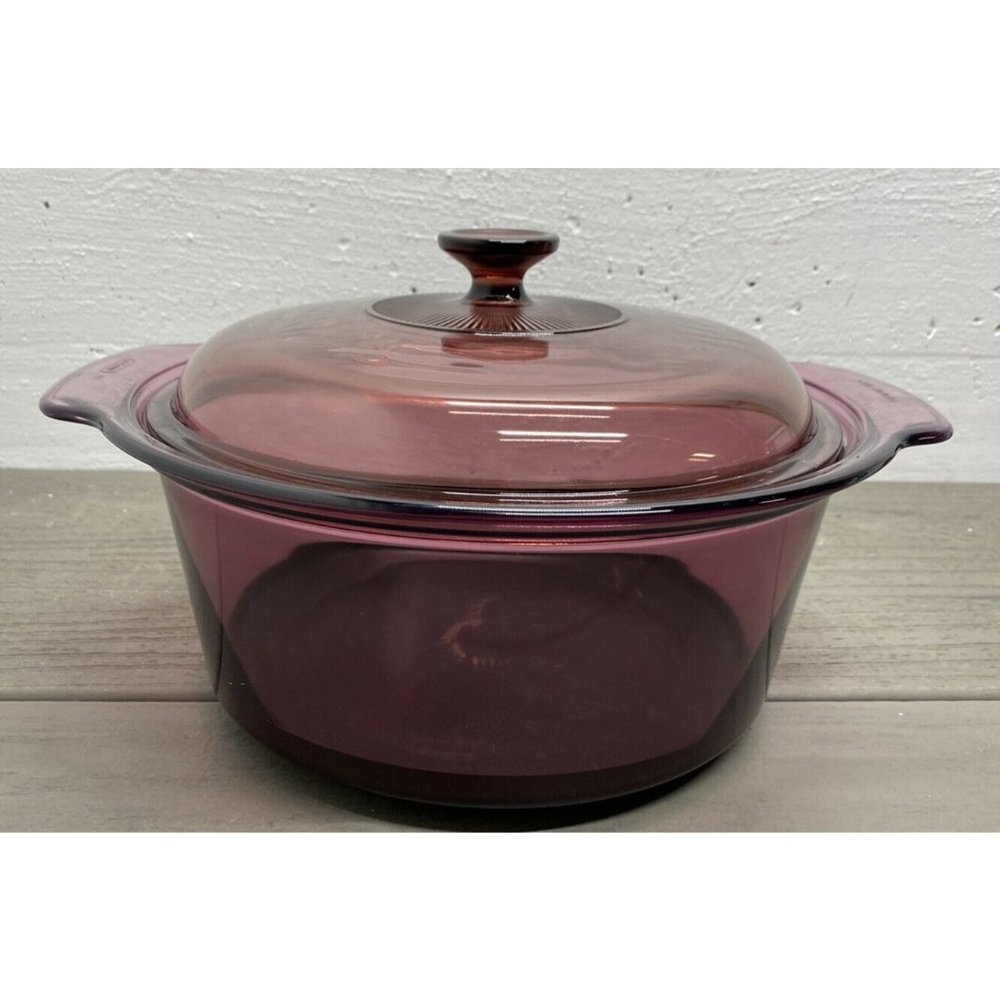 Vision Corning Ware Cookware 5 L Dutch Oven Stock Pot w/Pyrex Lid USA Cranberry